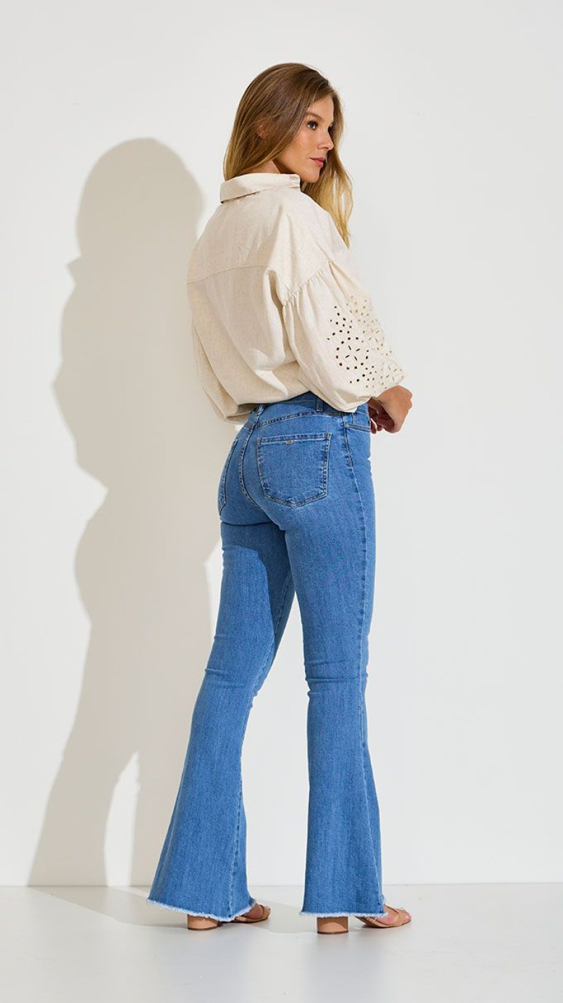 CALÇA JEANS CLARA MAXI FLARE COM CINTO