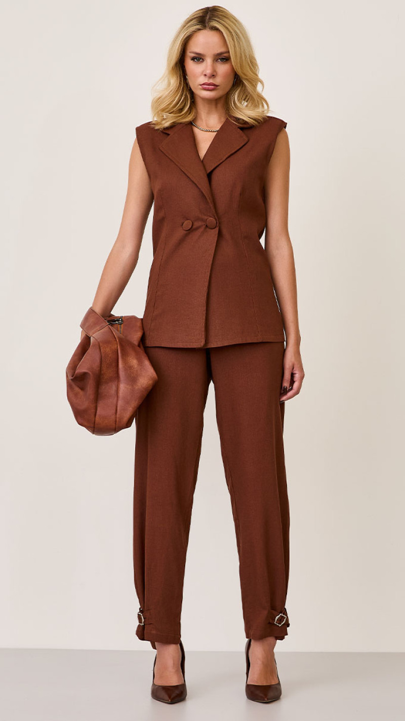 CALÇA LINHO SLOUCH ALFAIATARIA MARROM