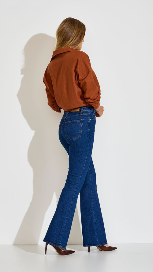 CALÇA JEANS MAXI FLARE ABERTURA LATERAL