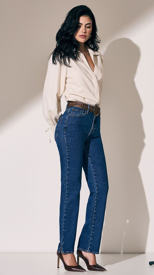 CALÇA JEANS RETA ABERTURA LATERAL
