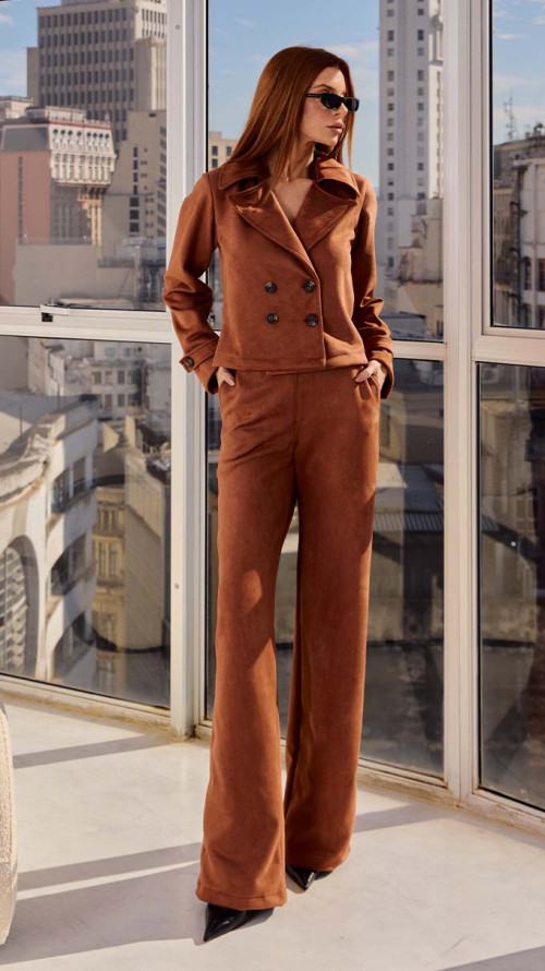 CALÇA SUEDE WIDE LEG ALFAIATARIA TERRACOTA