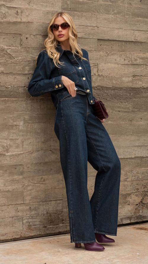 CALÇA JEANS WIDE LEG ESCURA