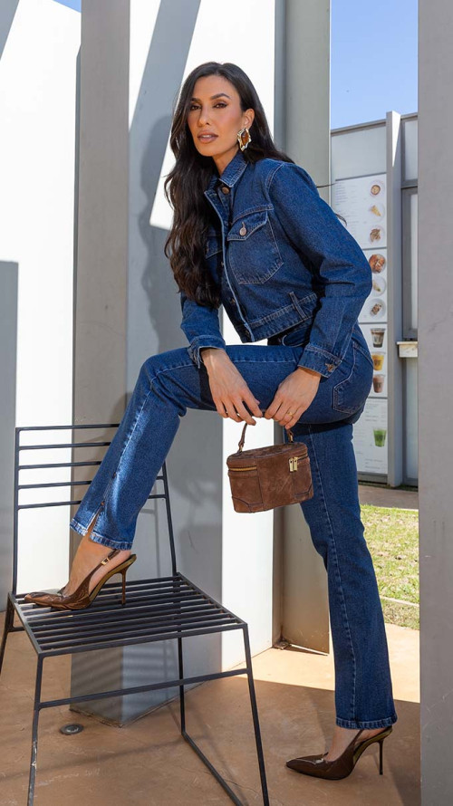 CALÇA JEANS RETA ABERTURA LATERAL