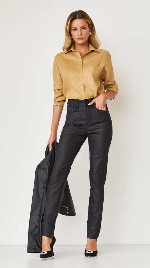 CALÇA RESINADA SKINNY PAOLLA PRETA