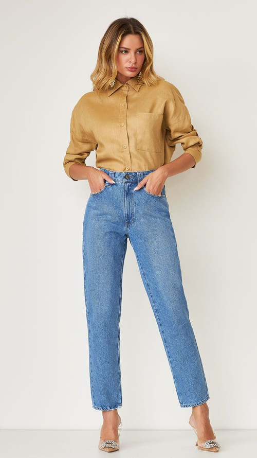 CALÇA MOM CINTURA ALTA CÓS LARGO