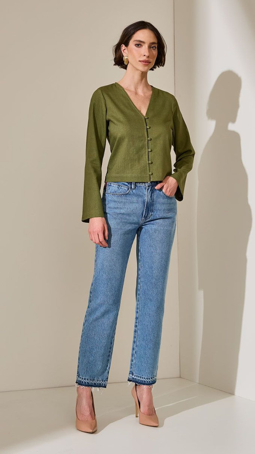 CALÇA JEANS RETA BEYONCÉ BARRA À FIO