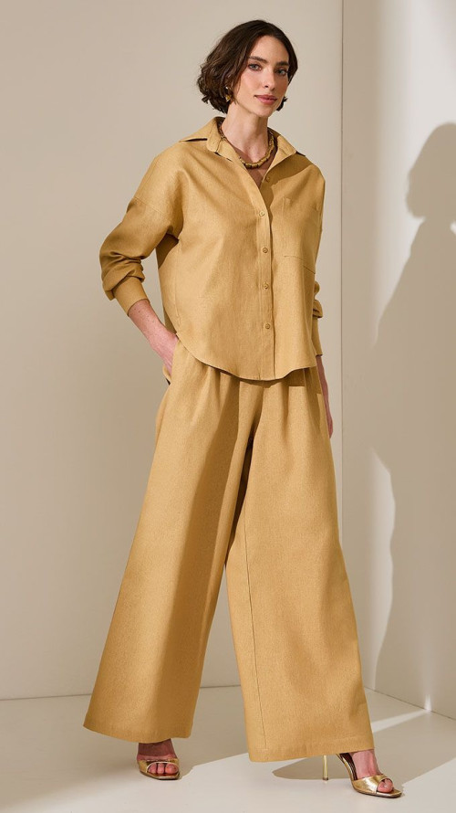 CALÇA PANTALONA DE LINHO CARAMELO