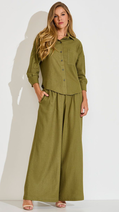 CALÇA PANTALONA DE LINHO VERDE