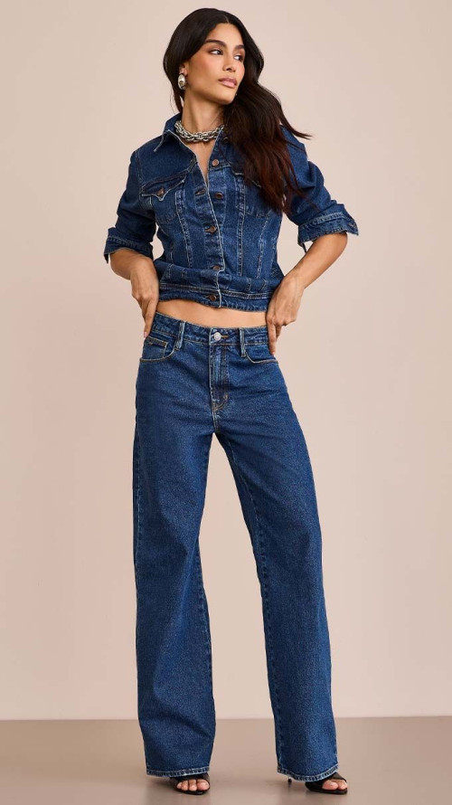 CALÇA JEANS WIDE LEG ESCURA