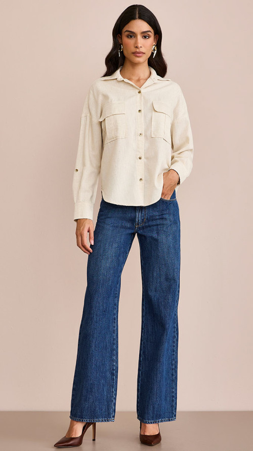 CALÇA JEANS WIDE LEG CÓS TRANSPASSE