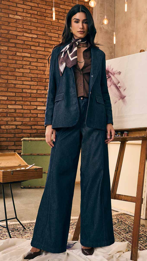 CALÇA JEANS PANTALONA CÓS COM ELÁSTICO
