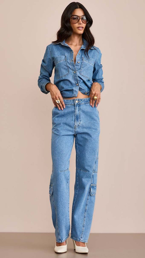 CALÇA JEANS BAGGY BALLOON CARGO