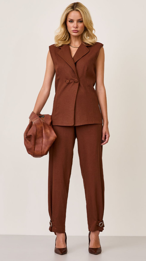 CALÇA LINHO SLOUCH ALFAIATARIA MARROM