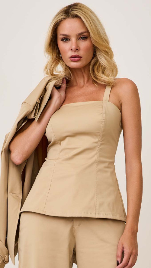 BLUSA ALFAIATARIA PEPLUM BEGE