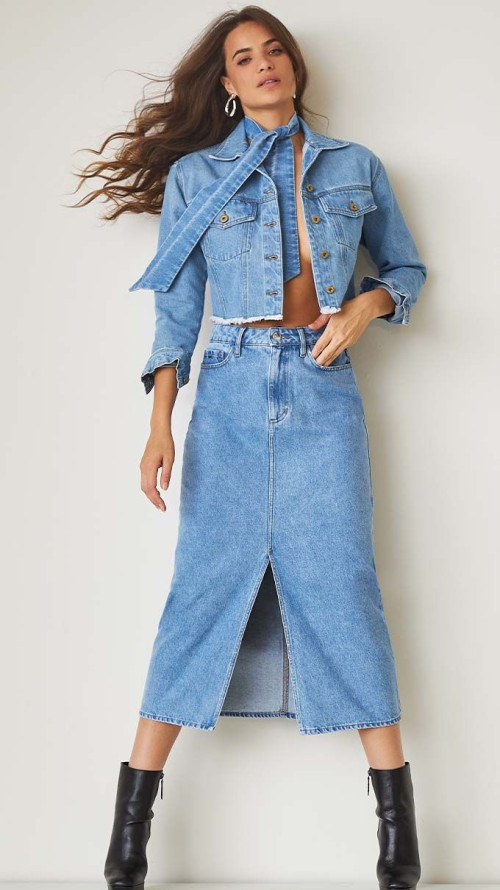 SAIA LONGA JEANS CLARA COM FENDA