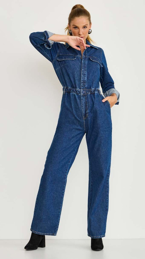 MACACÃO JEANS CÓS COM ELÁSTICO