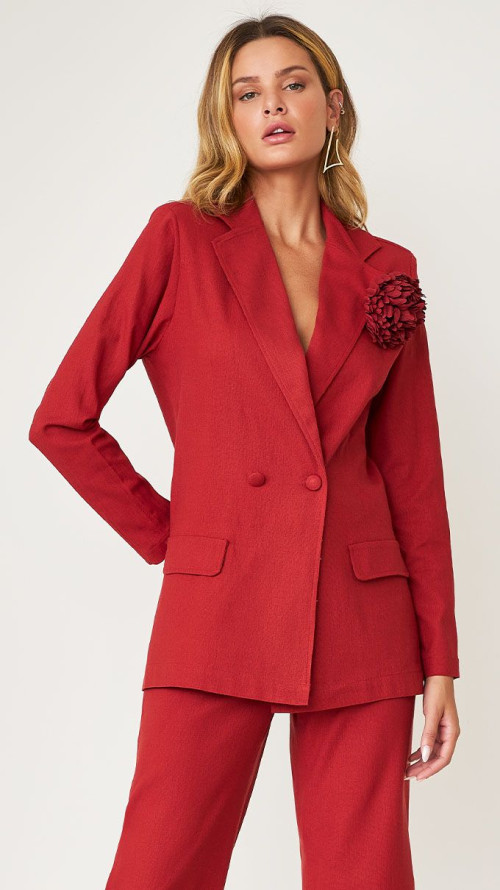 BLAZER ALONGADO DE LINHO VERMELHO CABERNET