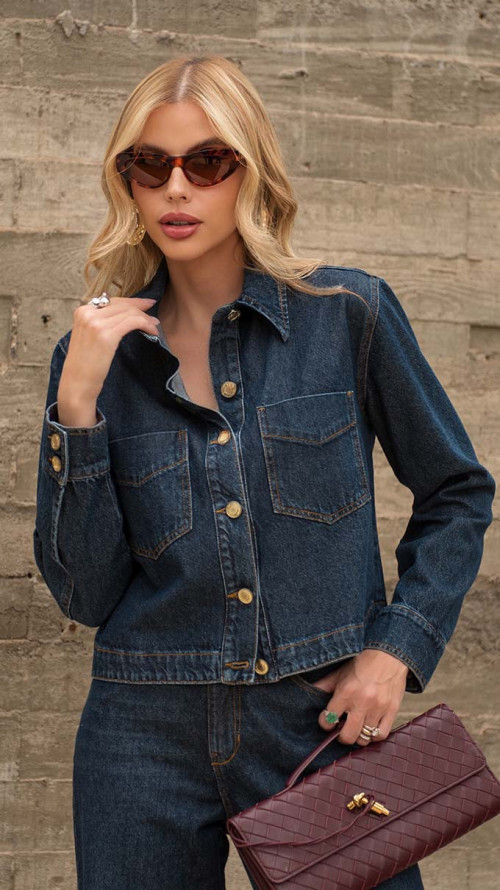 SHACKET JEANS MANGA LONGA ESCURA