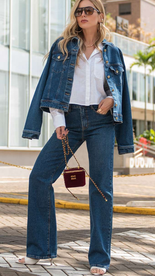 CALÇA JEANS WIDE LEG ESCURA