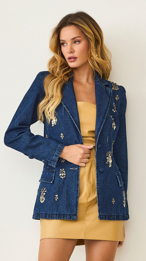 BLAZER ALONGADO JEANS BORDADO