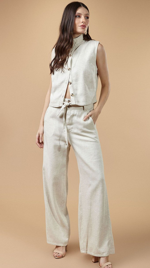 CALÇA PANTALONA OFF WHITE COM CINTO
