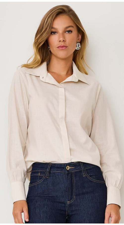 CAMISA MANGA LONGA ABOTOAMENTO OCULTO BEGE
