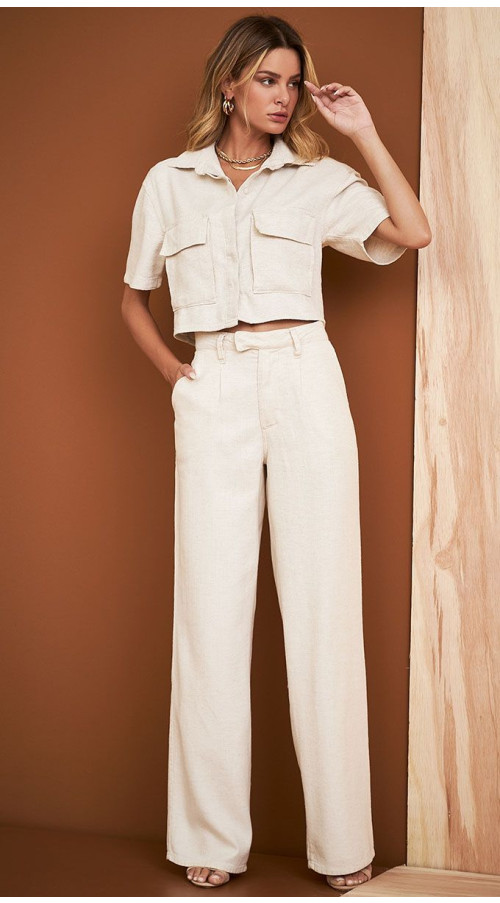 CALÇA WIDE LEG ALFAIATARIA NOVÁRA OFF WHITE