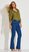 CALÇA JEANS FLARE ESCURA BOLSO DIFERENCIADO