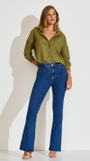 CALÇA JEANS FLARE ESCURA BOLSO DIFERENCIADO