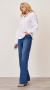 CALÇA JEANS WIDE LEG BOLSO RELÓGIO