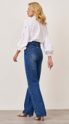 CALÇA JEANS WIDE LEG BOLSO RELÓGIO