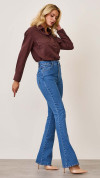 CALÇA JEANS FLARE BOLSO RELÓGIO