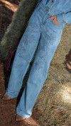 CALÇA JEANS WIDE LEG BORDADA