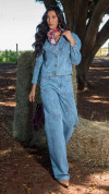 CALÇA JEANS WIDE LEG BORDADA