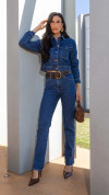 CALÇA JEANS RETA ABERTURA LATERAL