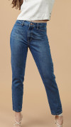 CALÇA JEANS MOM ESCURA BOLSO QUADRADO 