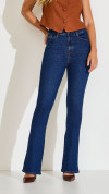 CALÇA JEANS ESCURA FLARE BOLSO RELÓGIO