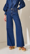 CALÇA JEANS ESCURA MAXI WIDE BOLSO RELÓGIO