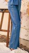 CALÇA JEANS WIDE LEG TACHAS