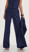 CALÇA LINHO WIDE LEG ALFAIATARIA AZUL