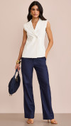 CALÇA LINHO WIDE LEG ALFAIATARIA AZUL