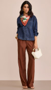 CALÇA LINHO WIDE LEG ALFAIATARIA MARROM
