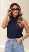BLUSA GOLA ALTA ELEGANCE AZUL