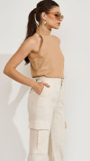 BLUSA GOLA ALTA ELEGANCE BEGE