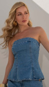 BLUSA STRAPLESS JEANS COM ELÁSTICO