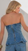 BLUSA STRAPLESS JEANS COM ELÁSTICO