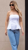 BLUSA STRAPLESS DE SARJA BRANCA COM ELÁSTICO