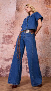 CAMISA JEANS CROPPED MANGA CURTA