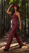 BLUSA COURO ECO PEPLUM BORDÔ