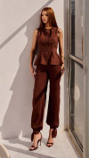 BLUSA LINHO PEPLUM MARROM